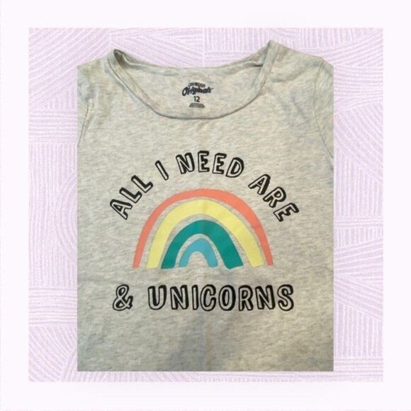 OshKosh - “All I Need Are Rainbows & Unicorns" Decal Short Sleeve T-Shirt - Sz12 - Picture 2 of 3